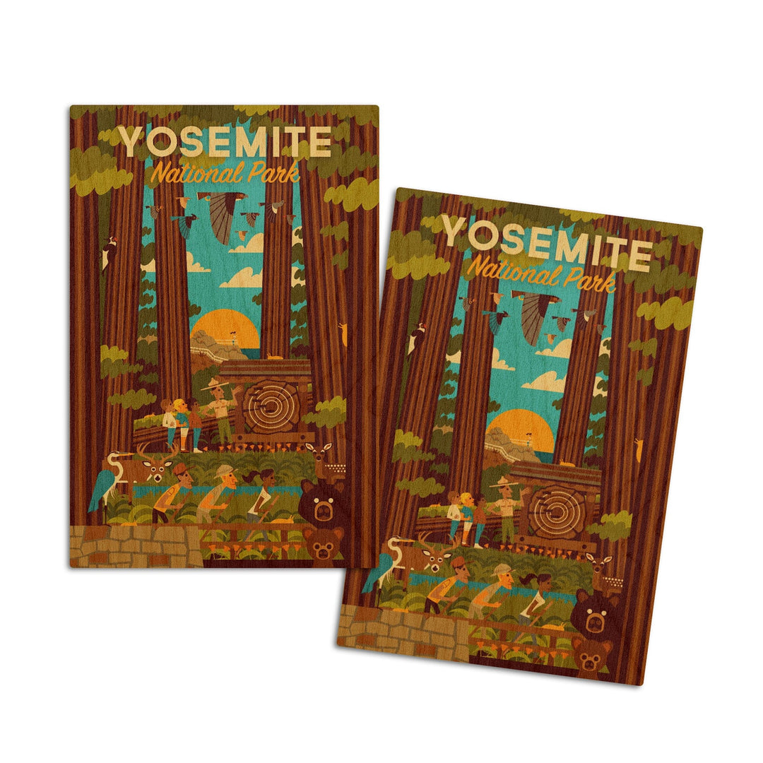 Yosemite National Park, California, Forest, Geometric, Lantern Press Artwork, Wood Signs and Postcards Wood Lantern Press 4x6 Wood Postcard Set 
