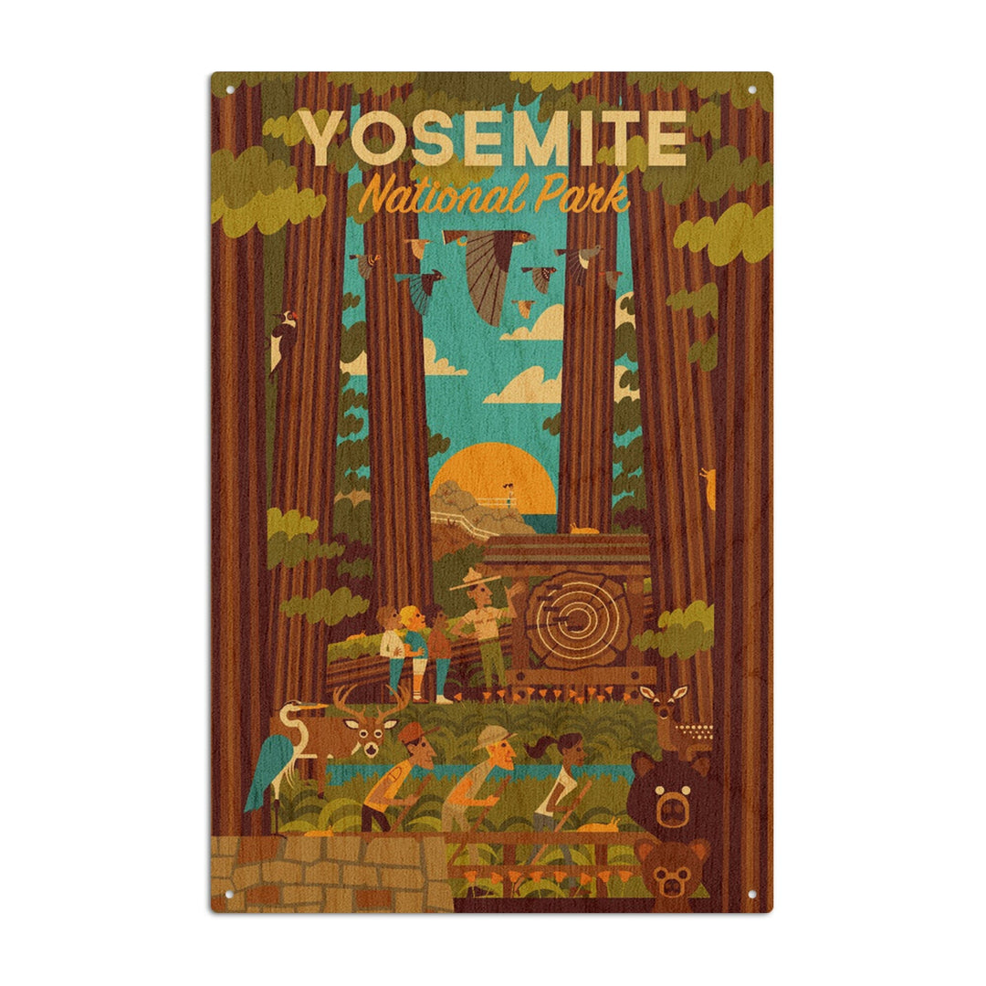 Yosemite National Park, California, Forest, Geometric, Lantern Press Artwork, Wood Signs and Postcards Wood Lantern Press 6x9 Wood Sign 