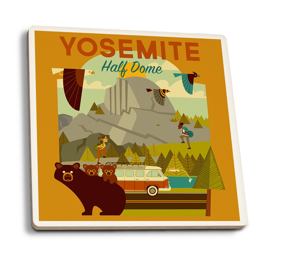 Yosemite National Park, California, Half Dome, Geometric National Park Series, Contour, Lantern Press Artwork Lifestyle-Coaster Lantern Press 