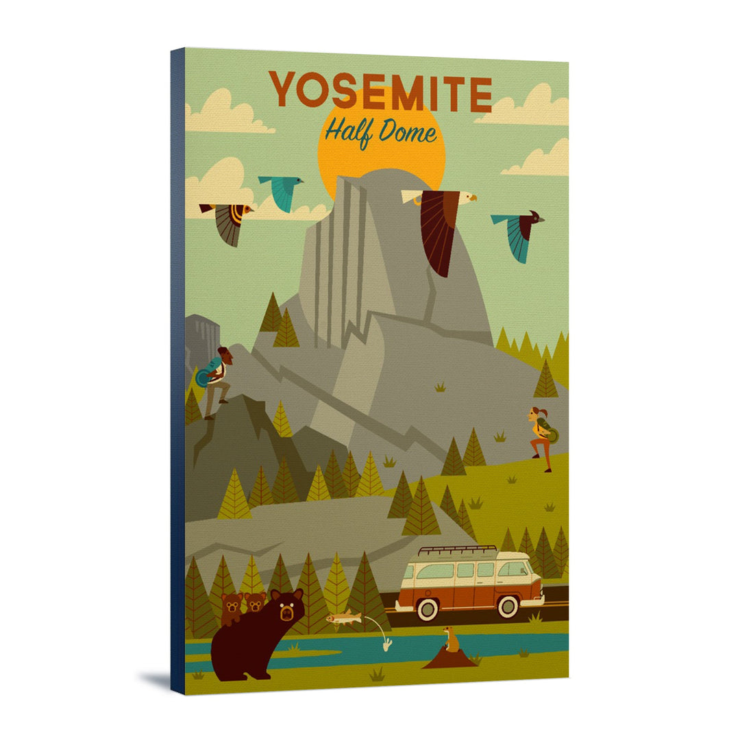 Yosemite National Park, California, Half Dome, Geometric National Park Series, Lantern Press Artwork, Stretched Canvas Canvas Lantern Press 12x18 Stretched Canvas 