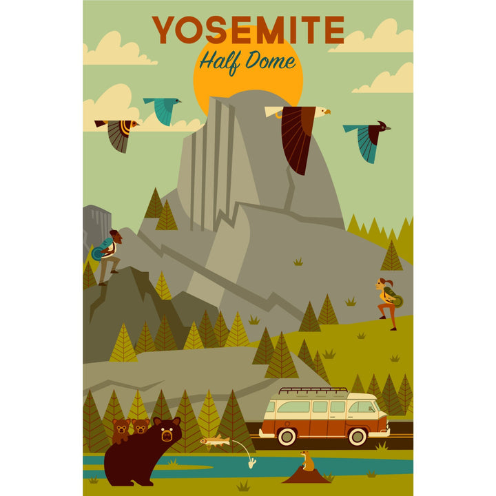 Yosemite National Park, California, Half Dome, Geometric National Park Series, Lantern Press Artwork, Stretched Canvas Canvas Lantern Press 