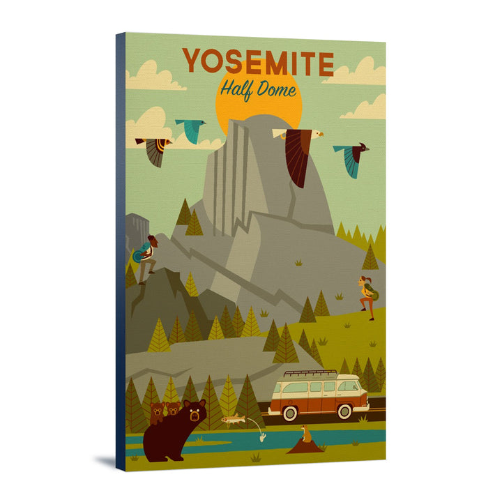 Yosemite National Park, California, Half Dome, Geometric National Park Series, Lantern Press Artwork, Stretched Canvas Canvas Lantern Press 24x36 Stretched Canvas 