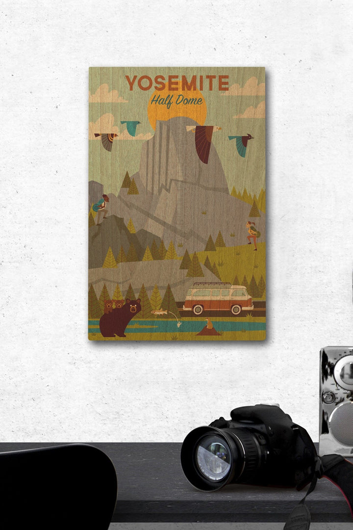 Yosemite National Park, California, Half Dome, Geometric National Park Series, Lantern Press Artwork, Wood Signs and Postcards Wood Lantern Press 12 x 18 Wood Gallery Print 