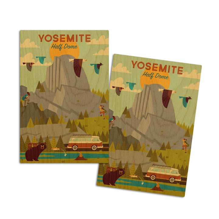 Yosemite National Park, California, Half Dome, Geometric National Park Series, Lantern Press Artwork, Wood Signs and Postcards Wood Lantern Press 4x6 Wood Postcard Set 