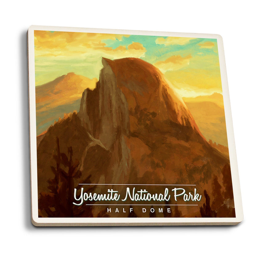 Yosemite National Park, California, Half Dome, Oil Painting, Lantern Press Artwork, Coaster Set Coasters Lantern Press 
