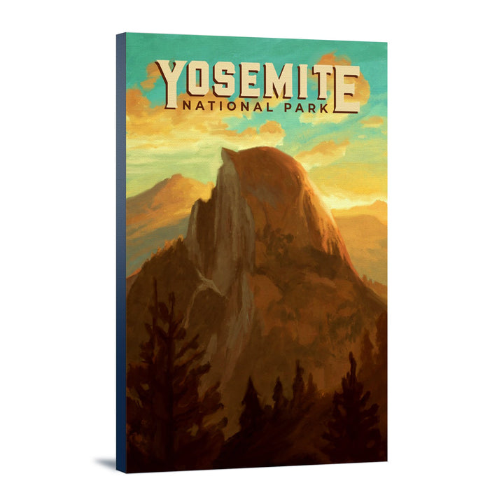 Yosemite National Park, California, Half Dome, Oil Painting, Lantern Press Artwork, Stretched Canvas Canvas Lantern Press 12x18 Stretched Canvas 