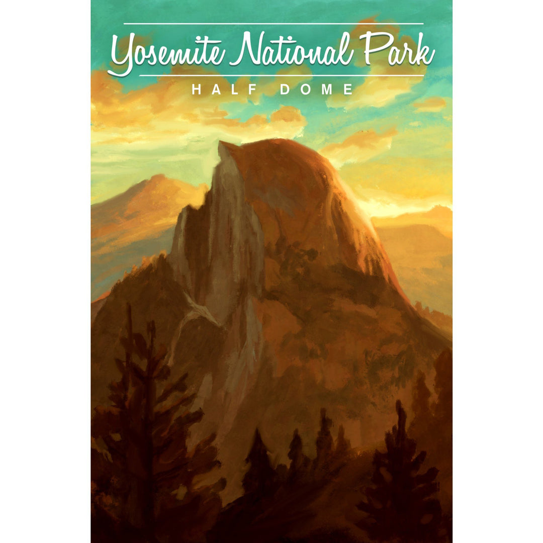 Yosemite National Park, California, Half Dome, Oil Painting, Lantern Press Artwork, Stretched Canvas Canvas Lantern Press 