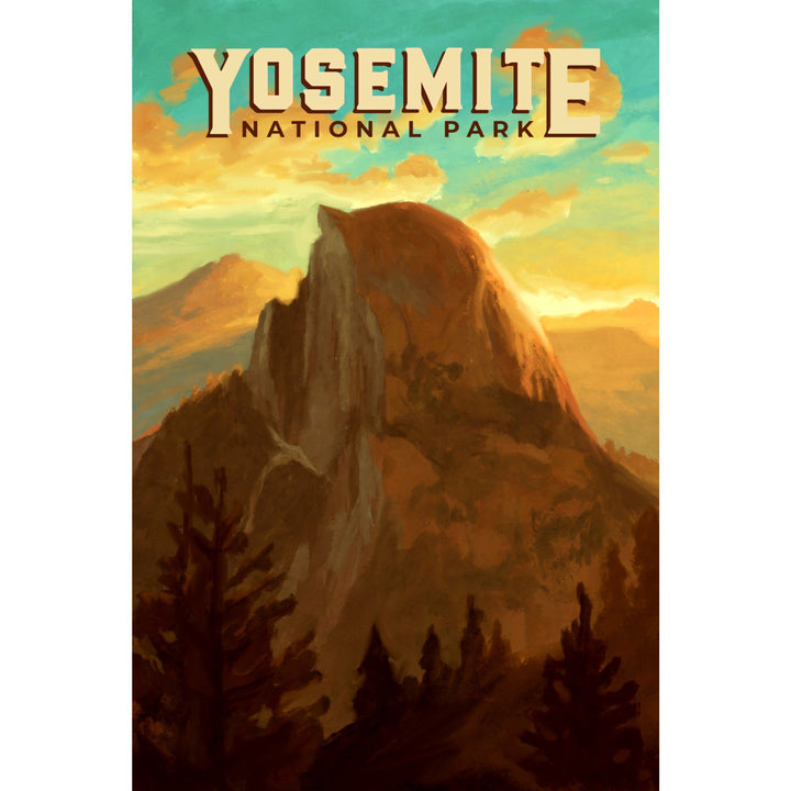 Yosemite National Park, California, Half Dome, Oil Painting, Lantern Press Artwork, Towels and Aprons Kitchen Lantern Press 
