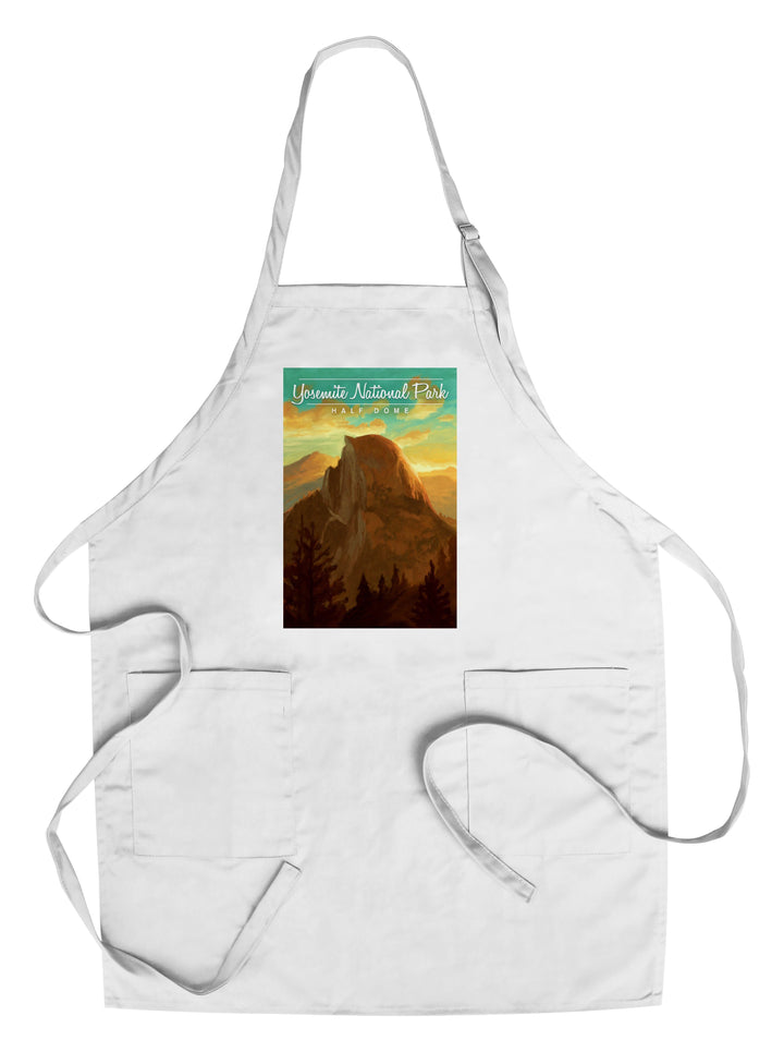 Yosemite National Park, California, Half Dome, Oil Painting, Lantern Press Artwork, Towels and Aprons Kitchen Lantern Press Chef's Apron 