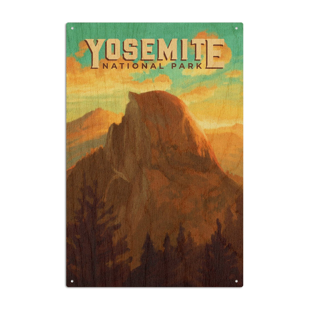Yosemite National Park, California, Half Dome, Oil Painting, Lantern Press Artwork, Wood Signs and Postcards Wood Lantern Press 10 x 15 Wood Sign 