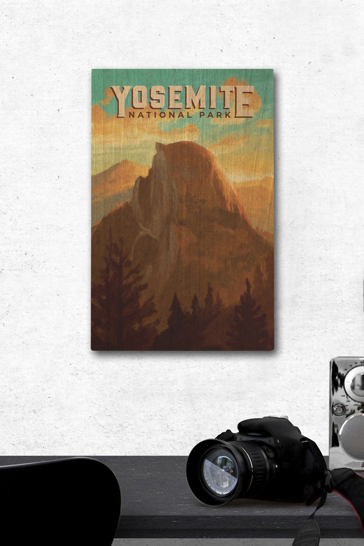 Yosemite National Park, California, Half Dome, Oil Painting, Lantern Press Artwork, Wood Signs and Postcards Wood Lantern Press 12 x 18 Wood Gallery Print 