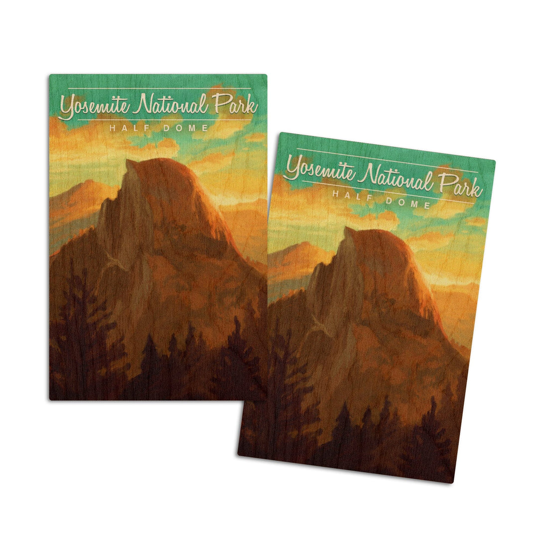 Yosemite National Park, California, Half Dome, Oil Painting, Lantern Press Artwork, Wood Signs and Postcards Wood Lantern Press 4x6 Wood Postcard Set 
