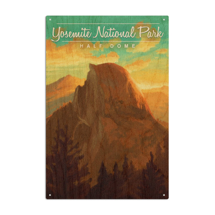 Yosemite National Park, California, Half Dome, Oil Painting, Lantern Press Artwork, Wood Signs and Postcards Wood Lantern Press 6x9 Wood Sign 