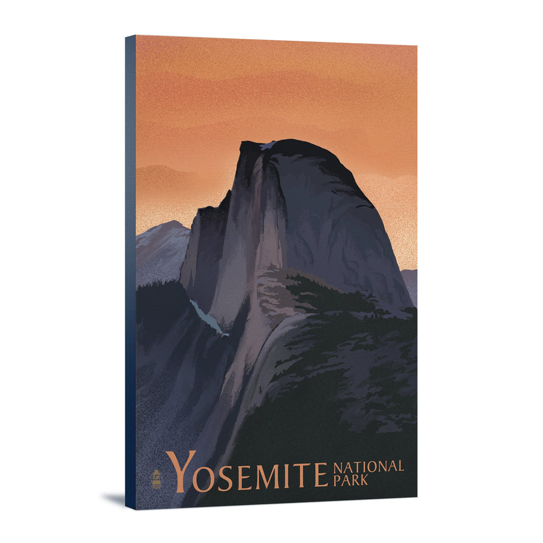 Yosemite National Park, California, Half Dome, Orange Sky, Lithograph, Lantern Press Artwork, Stretched Canvas Canvas Lantern Press 12x18 Stretched Canvas 