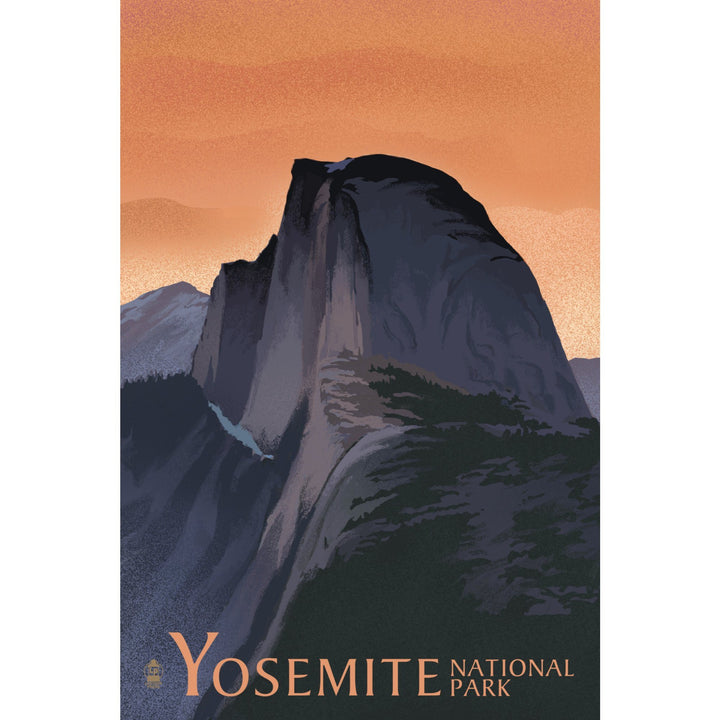Yosemite National Park, California, Half Dome, Orange Sky, Lithograph, Lantern Press Artwork, Stretched Canvas Canvas Lantern Press 