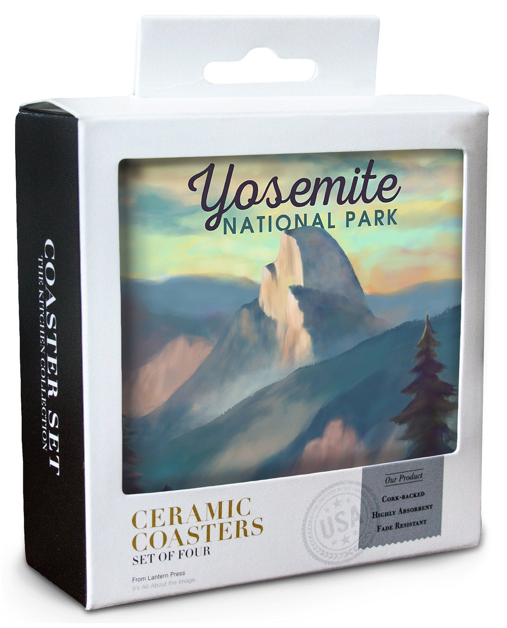 Yosemite National Park, California, Half Dome Scene, Oil Painting, Lantern Press Artwork, Coaster Set Coasters Lantern Press 