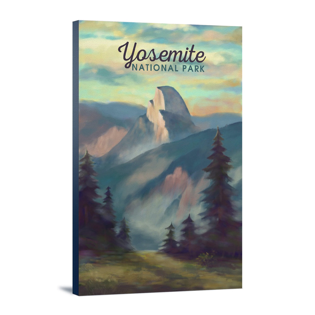 Yosemite National Park, California, Half Dome Scene, Oil Painting, Lantern Press Artwork, Stretched Canvas Canvas Lantern Press 16x24 Stretched Canvas 