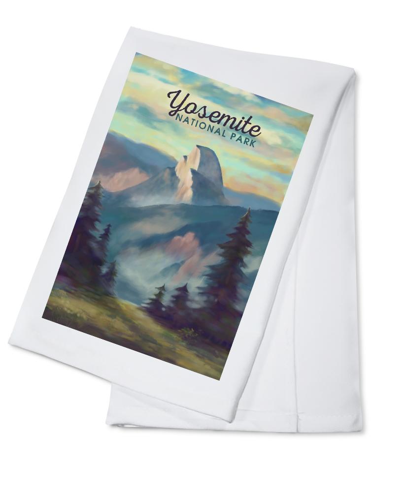 Yosemite National Park, California, Half Dome Scene, Oil Painting, Lantern Press Artwork, Towels and Aprons Kitchen Lantern Press Cotton Towel 