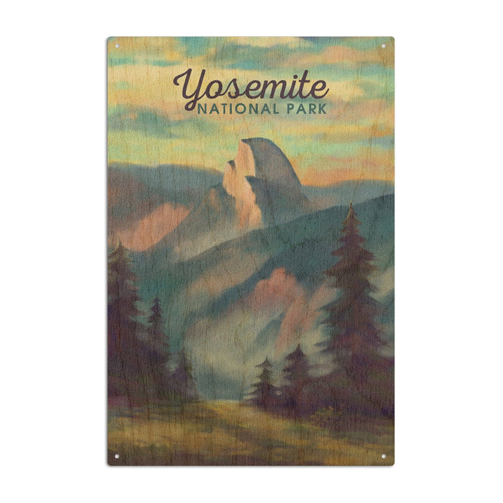 Yosemite National Park, California, Half Dome Scene, Oil Painting, Lantern Press Artwork, Wood Signs and Postcards Wood Lantern Press 10 x 15 Wood Sign 