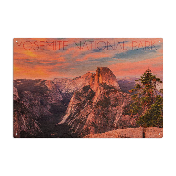 Yosemite National Park, California, Half Dome & Sunset, Lantern Press Photography, Wood Signs and Postcards Wood Lantern Press 6x9 Wood Sign 