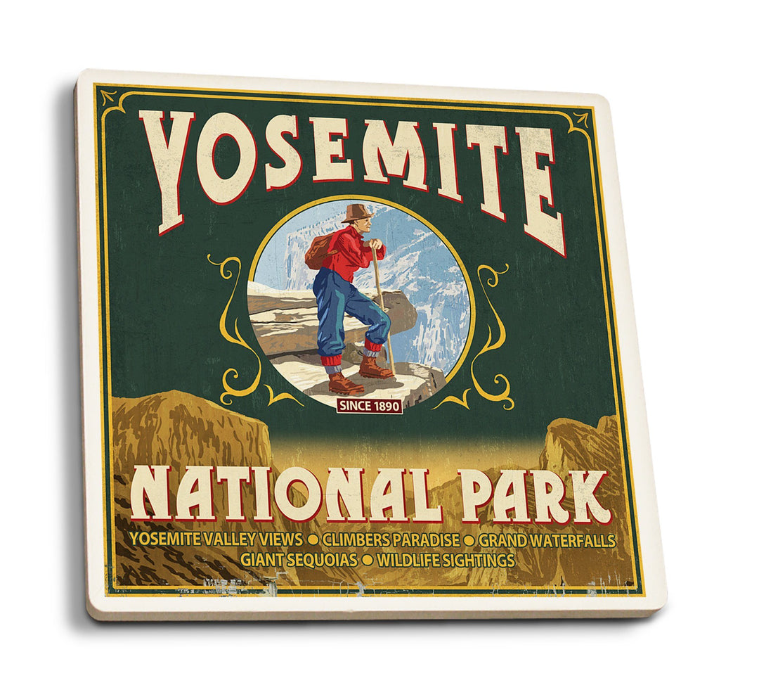 Yosemite National Park, California, Half Dome Vintage Sign, Lantern Press Artwork, Coaster Set Coasters Lantern Press 