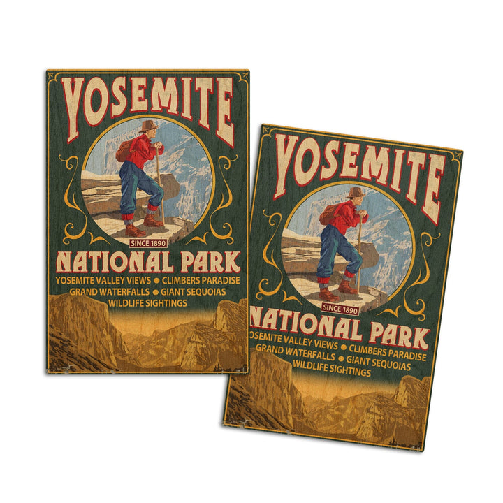 Yosemite National Park, California, Half Dome Vintage Sign, Lantern Press Artwork, Wood Signs and Postcards Wood Lantern Press 4x6 Wood Postcard Set 