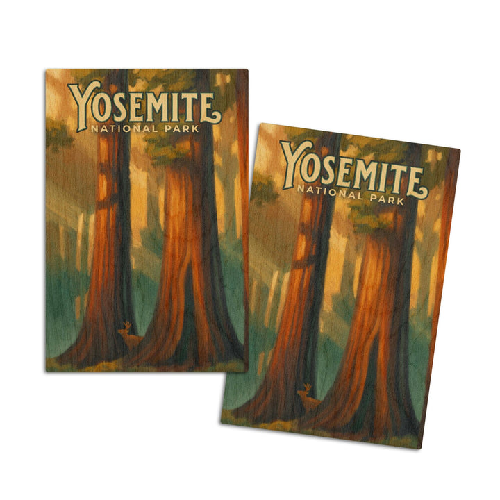 Yosemite National Park, California, Oil Painting, Lantern Press Artwork, Wood Signs and Postcards Wood Lantern Press 4x6 Wood Postcard Set 