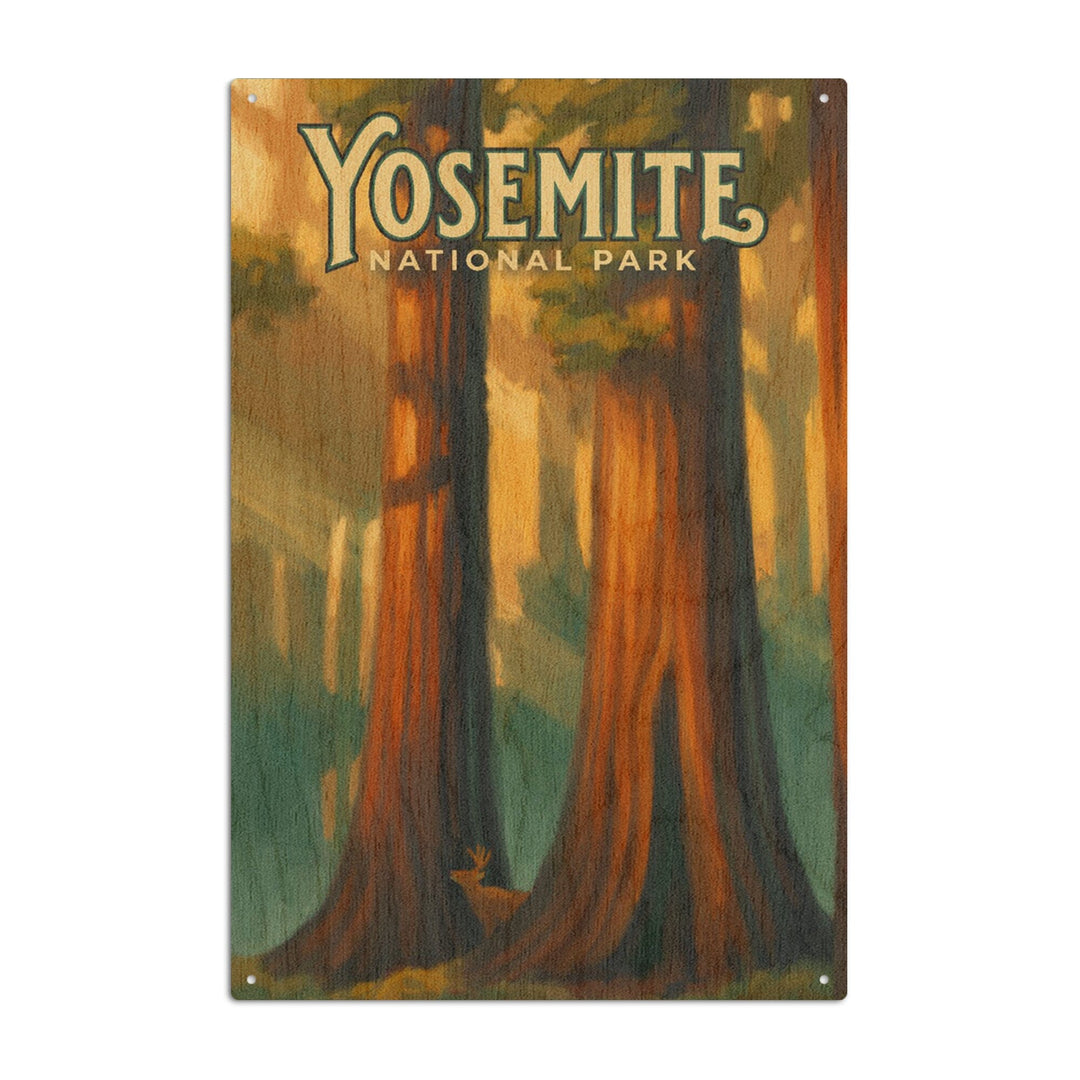 Yosemite National Park, California, Oil Painting, Lantern Press Artwork, Wood Signs and Postcards Wood Lantern Press 6x9 Wood Sign 