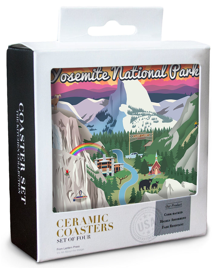 Yosemite National Park, California, Retro Views, Lantern Press Poster, Coaster Set Coasters Lantern Press 