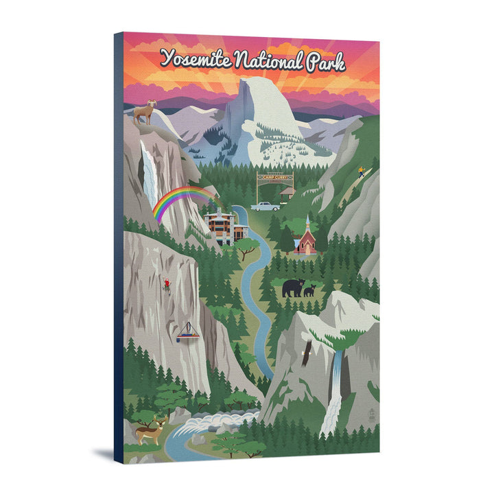 Yosemite National Park, California, Retro Views, Lantern Press Poster, Stretched Canvas Canvas Lantern Press 