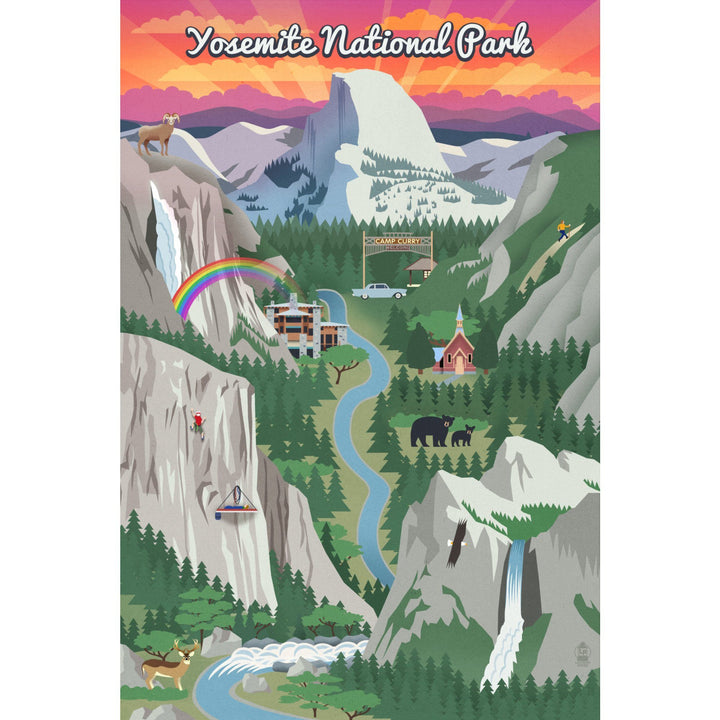 Yosemite National Park, California, Retro Views, Lantern Press Poster, Stretched Canvas Canvas Lantern Press 