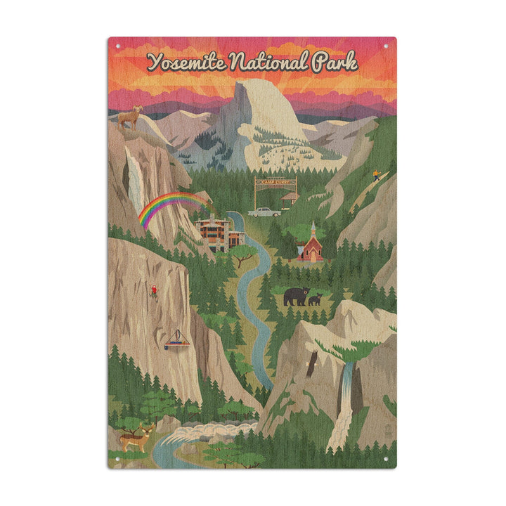 Yosemite National Park, California, Retro Views, Lantern Press Poster, Wood Signs and Postcards Wood Lantern Press 10 x 15 Wood Sign 