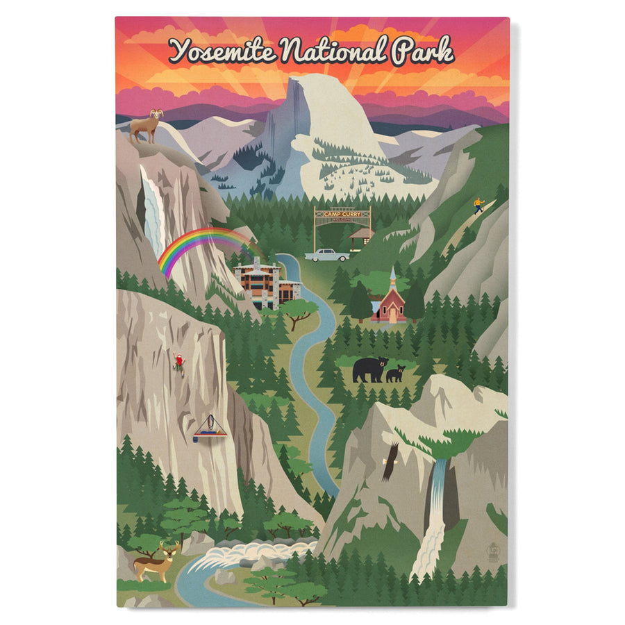 Yosemite National Park, California, Retro Views, Lantern Press Poster, Wood Signs and Postcards Wood Lantern Press 