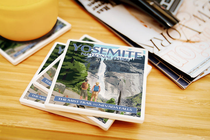 Yosemite National Park, California, The Mist Trail, Lantern Press Artwork, Coaster Set Coasters Lantern Press 