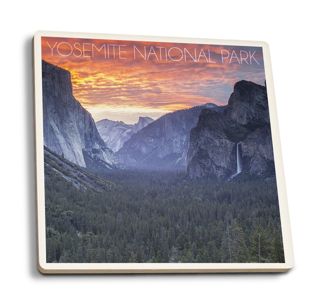 Yosemite National Park, California, Valley at Sunset, Lantern Press Photography, Coaster Set Coasters Lantern Press 