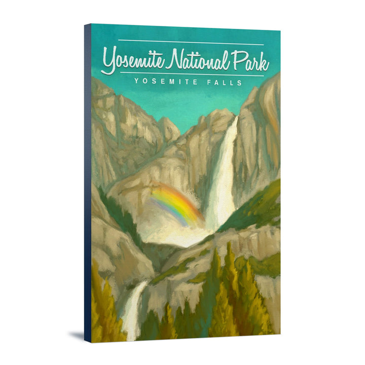 Yosemite National Park, California, Yosemite Falls and Rainbow, Lantern Press Artwork, Stretched Canvas Canvas Lantern Press 12x18 Stretched Canvas 