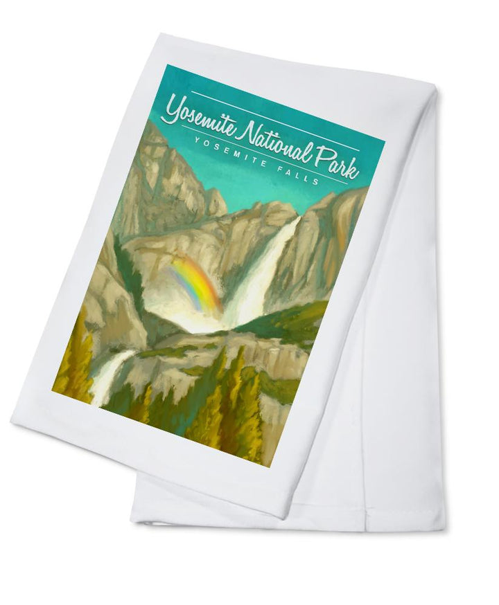 Yosemite National Park, California, Yosemite Falls and Rainbow, Lantern Press Artwork, Towels and Aprons Kitchen Lantern Press Cotton Towel 
