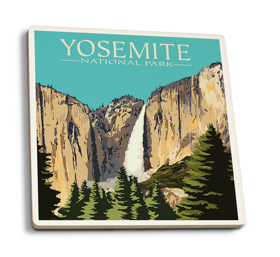 Yosemite National Park, California, Yosemite Falls, Lantern Press Artwork, Coaster Set Coasters Lantern Press 