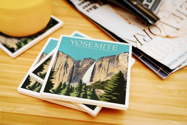 Yosemite National Park, California, Yosemite Falls, Lantern Press Artwork, Coaster Set Coasters Lantern Press 