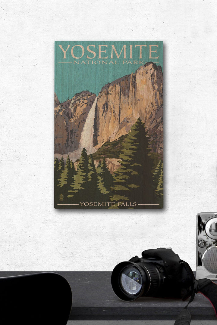 Yosemite National Park, California, Yosemite Falls, Lantern Press Artwork, Wood Signs and Postcards Wood Lantern Press 12 x 18 Wood Gallery Print 