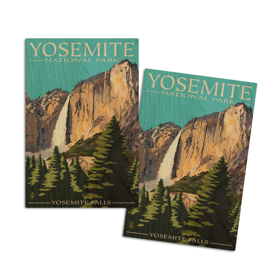 Yosemite National Park, California, Yosemite Falls, Lantern Press Artwork, Wood Signs and Postcards Wood Lantern Press 4x6 Wood Postcard Set 