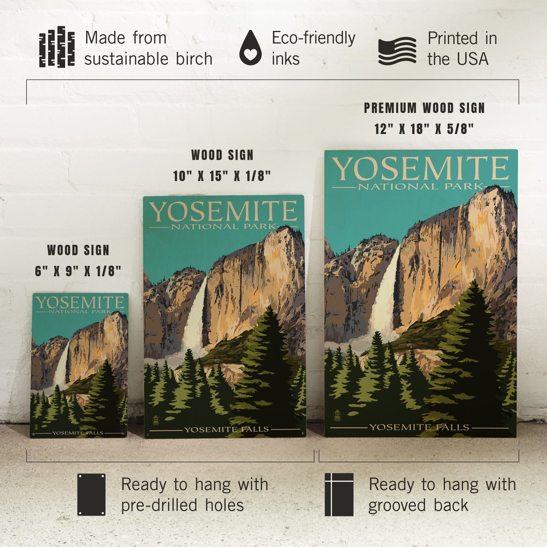 Yosemite National Park, California, Yosemite Falls, Lantern Press Artwork, Wood Signs and Postcards Wood Lantern Press 
