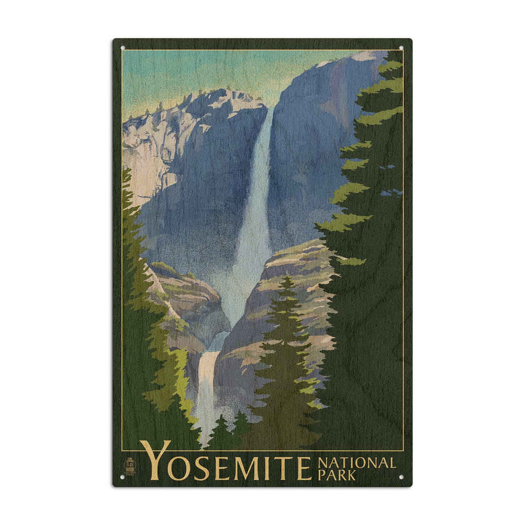 Yosemite National Park, California, Yosemite Falls, Lithography, Lantern Press Artwork, Wood Signs and Postcards Wood Lantern Press 10 x 15 Wood Sign 