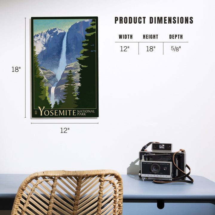 Yosemite National Park, California, Yosemite Falls, Lithography, Lantern Press Artwork, Wood Signs and Postcards Wood Lantern Press 