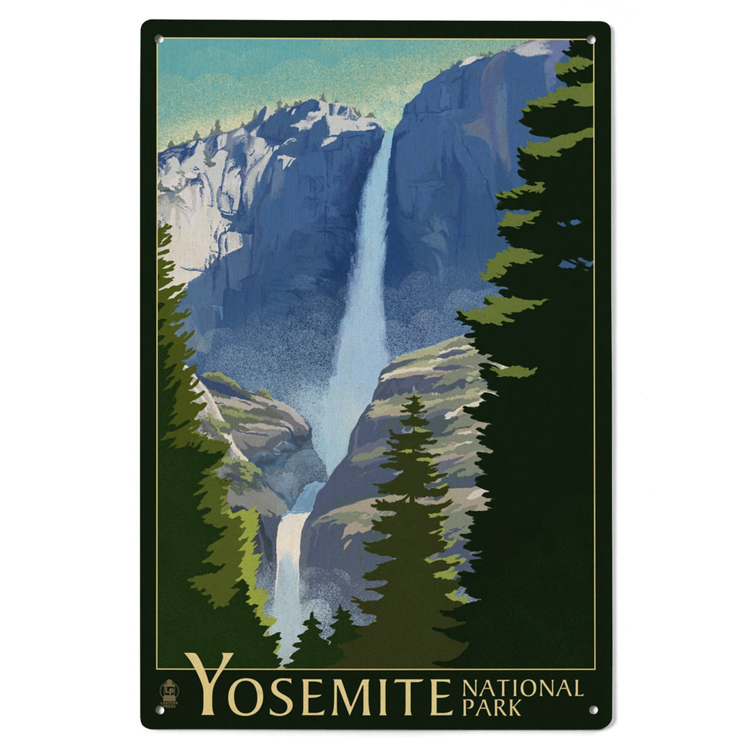 Yosemite National Park, California, Yosemite Falls, Lithography, Lantern Press Artwork, Wood Signs and Postcards Wood Lantern Press 