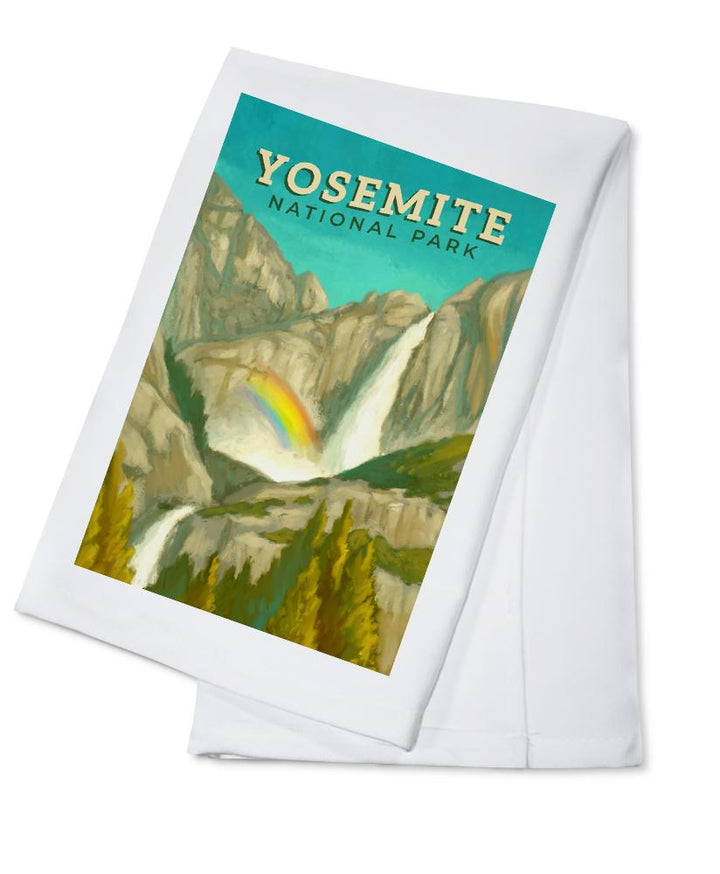 Yosemite National Park, California, Yosemite Falls, Oil Painting, Lantern Press Artwork, Towels and Aprons Kitchen Lantern Press Cotton Towel 