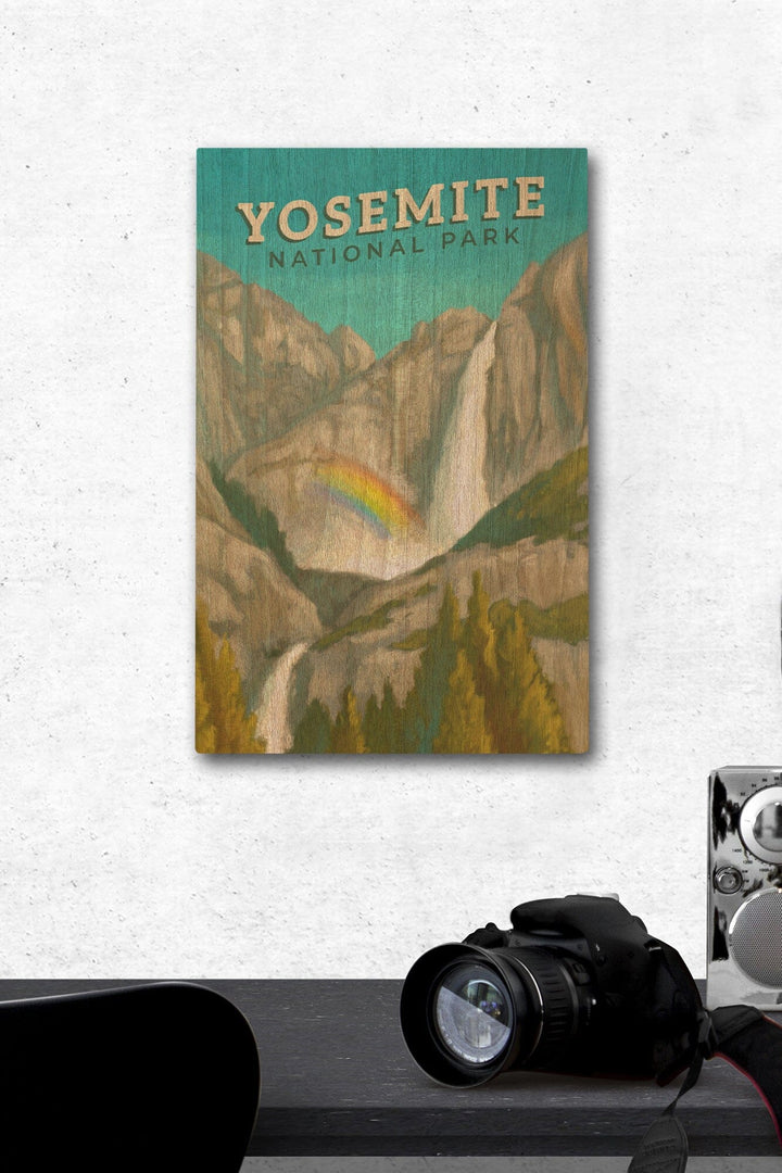 Yosemite National Park, California, Yosemite Falls, Oil Painting, Lantern Press Artwork, Wood Signs and Postcards Wood Lantern Press 12 x 18 Wood Gallery Print 