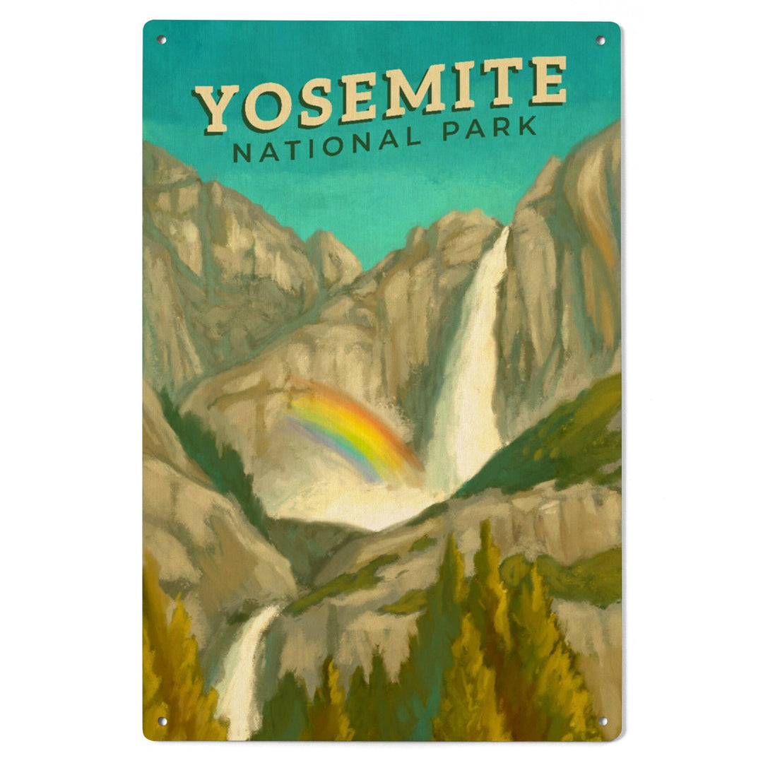 Yosemite National Park, California, Yosemite Falls, Oil Painting, Lantern Press Artwork, Wood Signs and Postcards Wood Lantern Press 