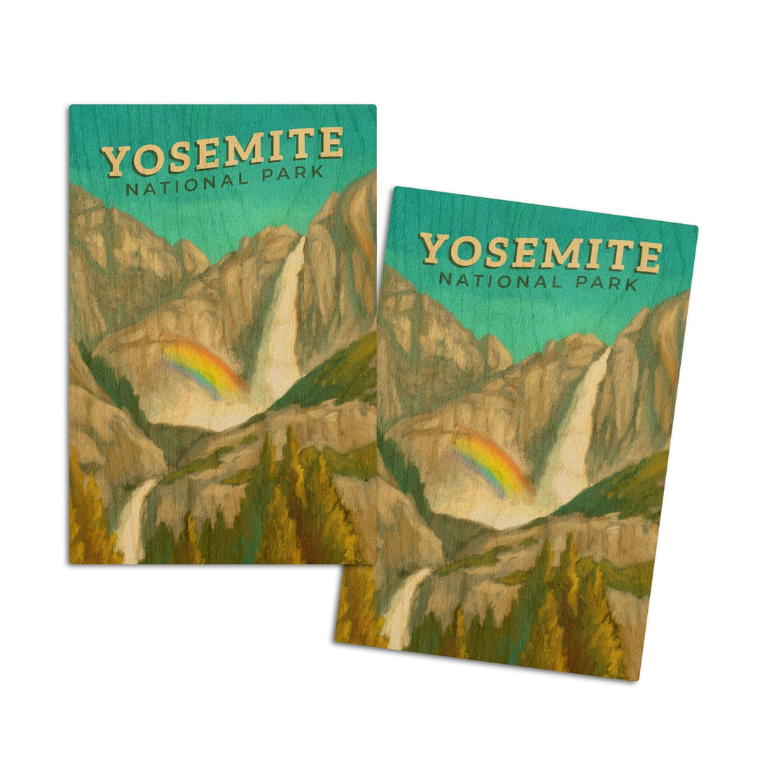Yosemite National Park, California, Yosemite Falls, Oil Painting, Lantern Press Artwork, Wood Signs and Postcards Wood Lantern Press 4x6 Wood Postcard Set 