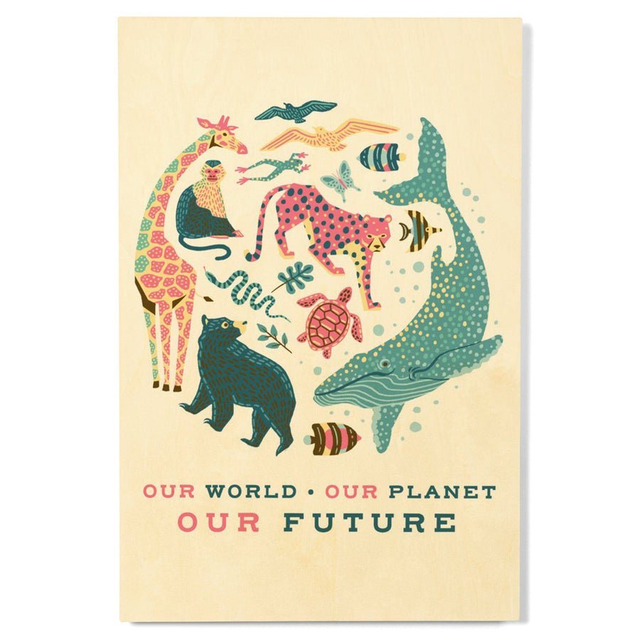 Young Conservationist Collection, Animal Montage, Our World, Our Future, Our Planet, Wood Signs and Postcards Wood Lantern Press 